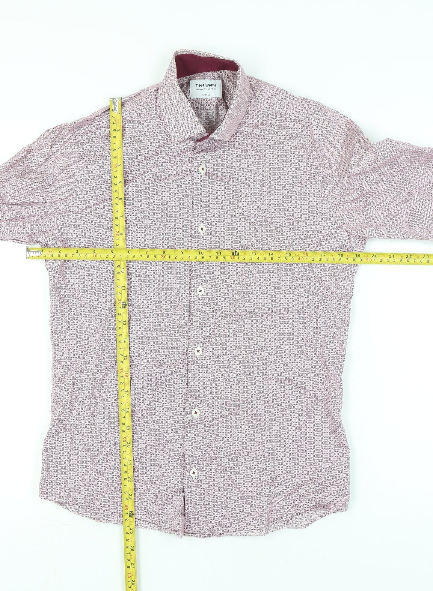 T.M. Lewin Mens Red Slim Fit Geometric Cotton Dress Shirt S