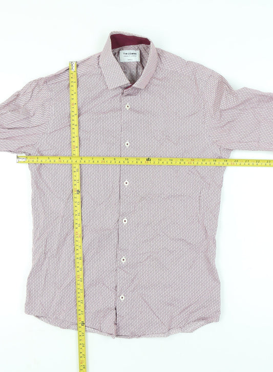 T.M. Lewin Mens Red Slim Fit Geometric Cotton Dress Shirt S