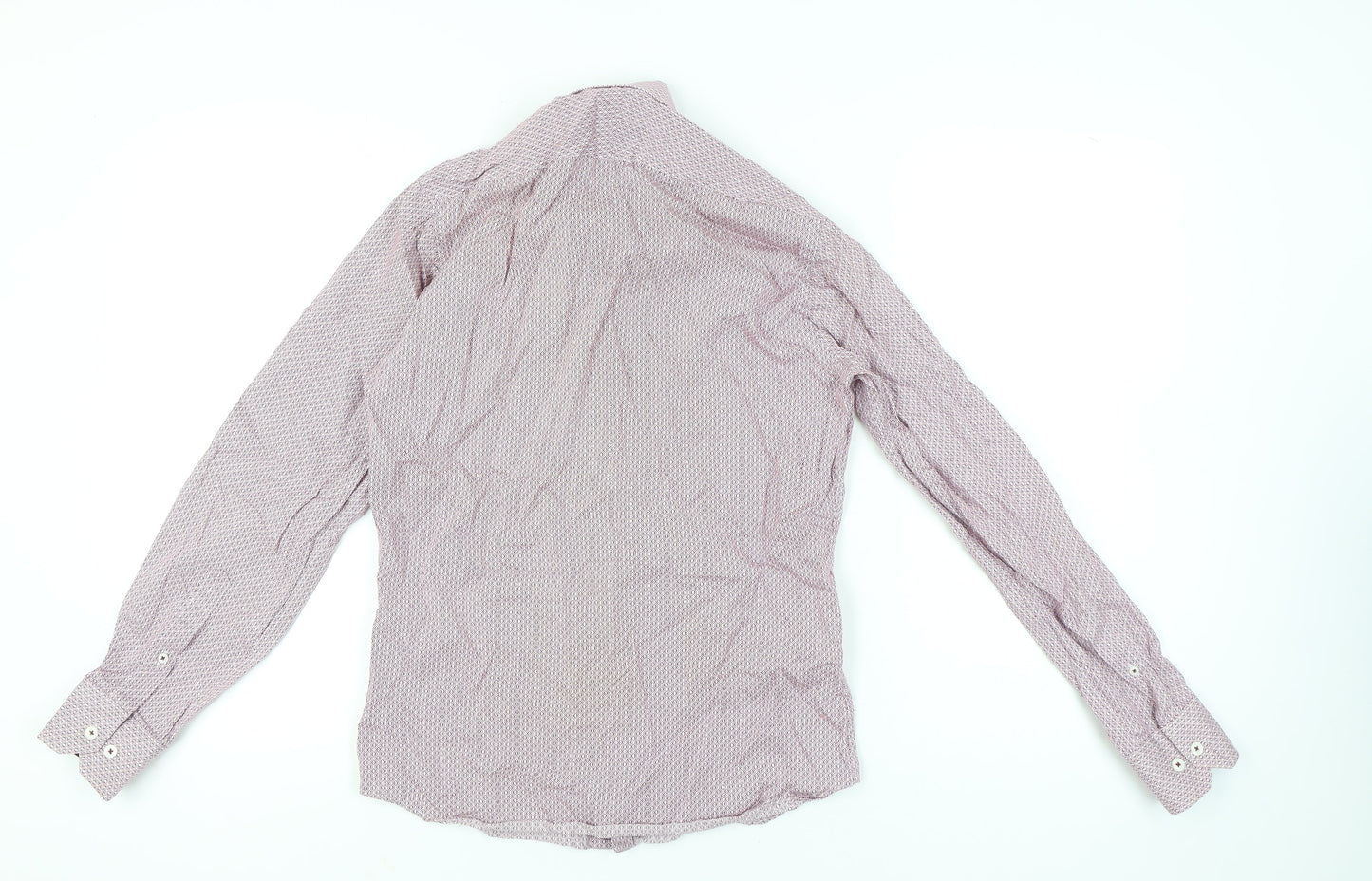 T.M. Lewin Mens Red Slim Fit Geometric Cotton Dress Shirt S