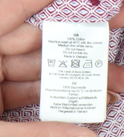 T.M. Lewin Mens Red Slim Fit Geometric Cotton Dress Shirt S