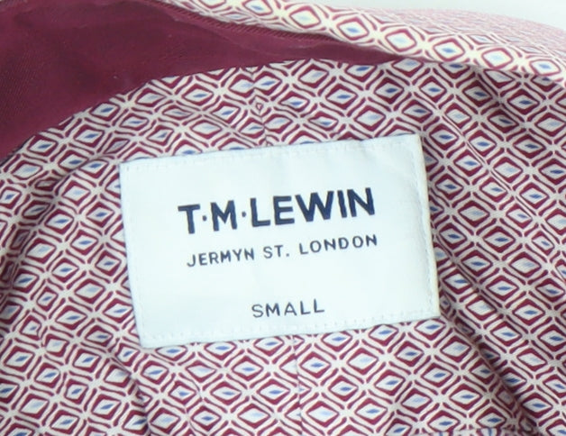 T.M. Lewin Mens Red Slim Fit Geometric Cotton Dress Shirt S