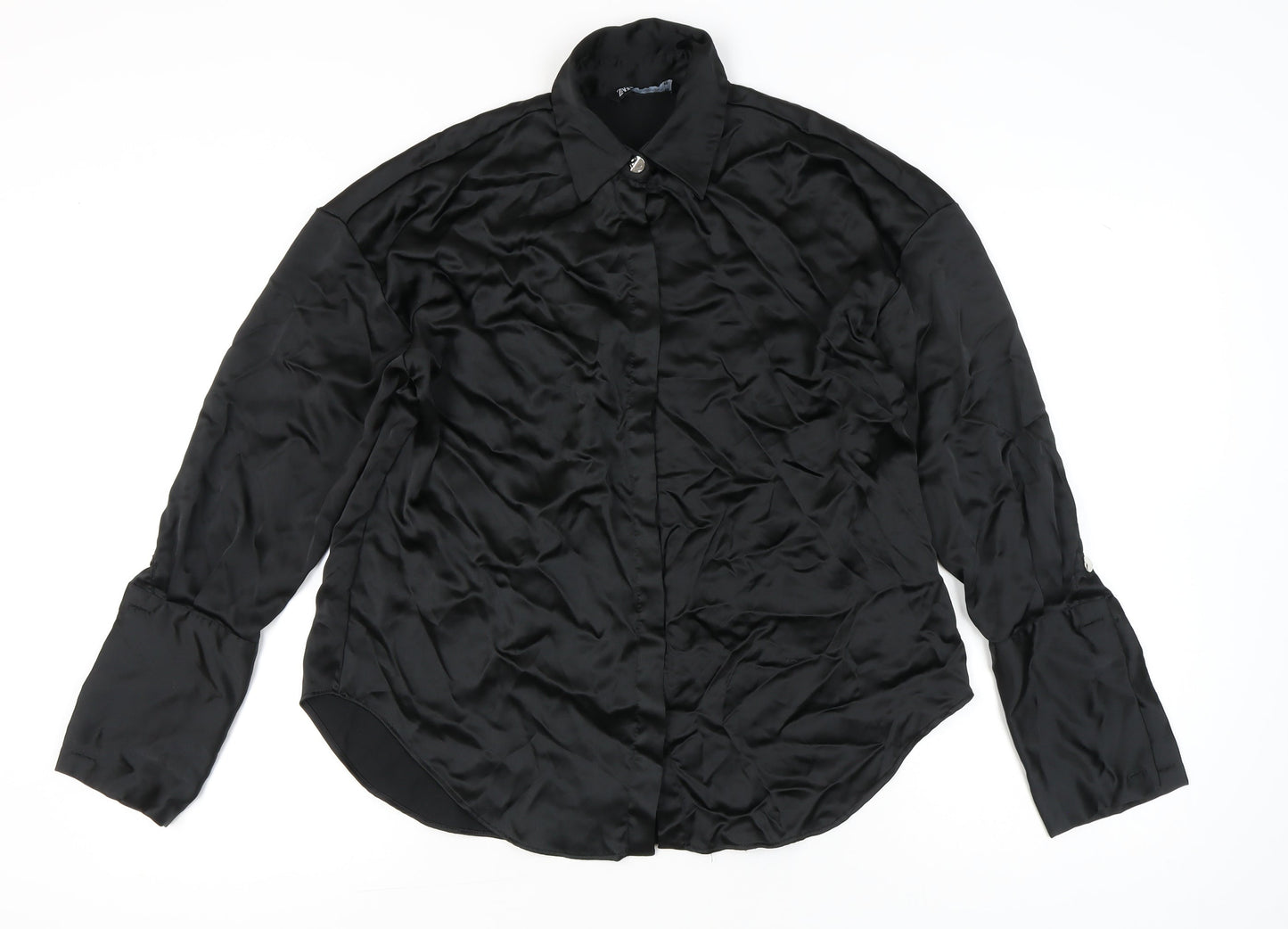 Womens UK Size XS Zara Black Basic Button-Up