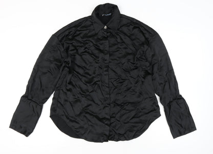 Womens UK Size XS Zara Black Basic Button-Up
