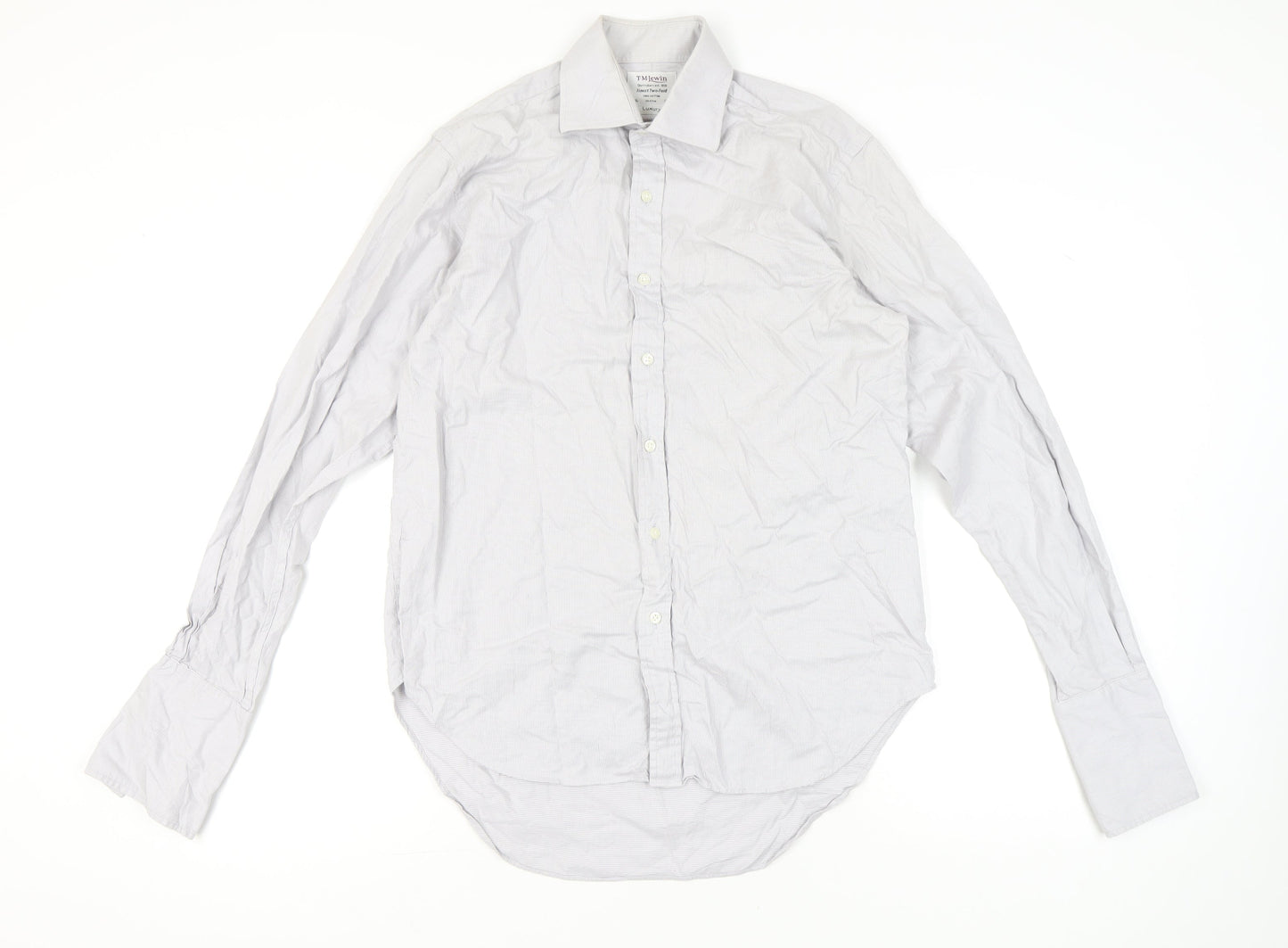 T.M. Lewin Men's White Cotton Check Luxury Dress Shirt 15.5in