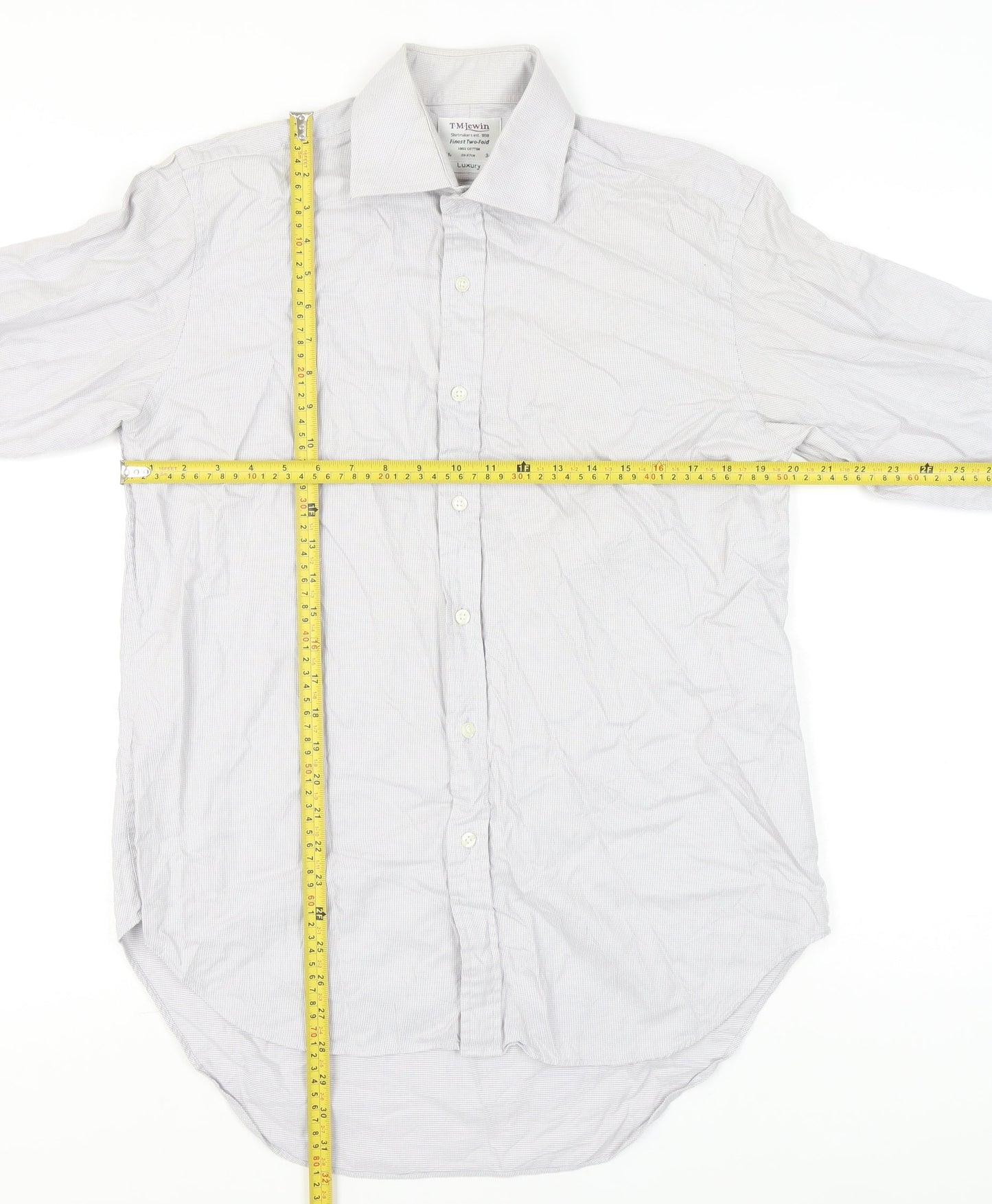 T.M. Lewin Men's White Cotton Check Luxury Dress Shirt 15.5in