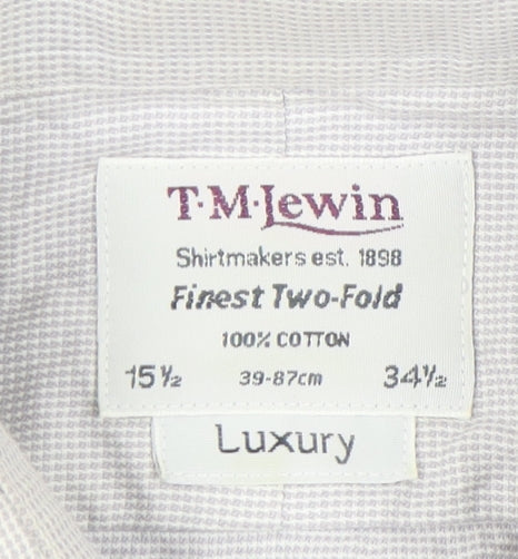 T.M. Lewin Men's White Cotton Check Luxury Dress Shirt 15.5in