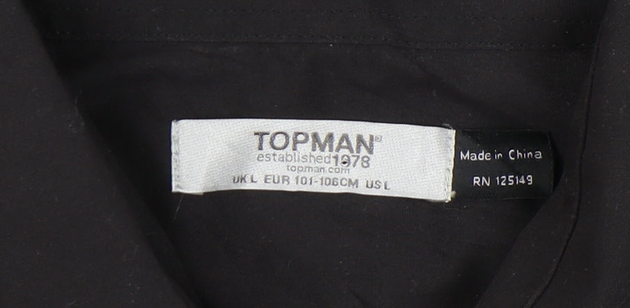 Topman Men's Black Long Sleeve Button-Up Shirt Size L 40-42in
