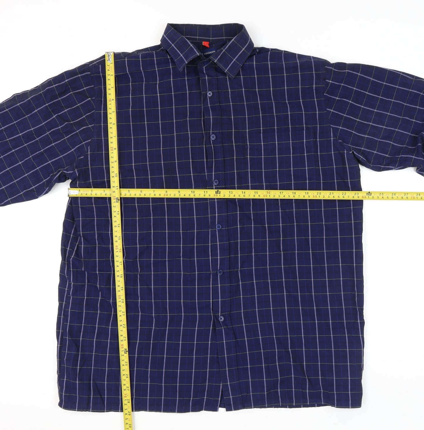 Tom Hagan Men’s Blue Check Cotton Blend Long Sleeve Shirt L 42