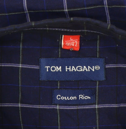 Tom Hagan Men’s Blue Check Cotton Blend Long Sleeve Shirt L 42