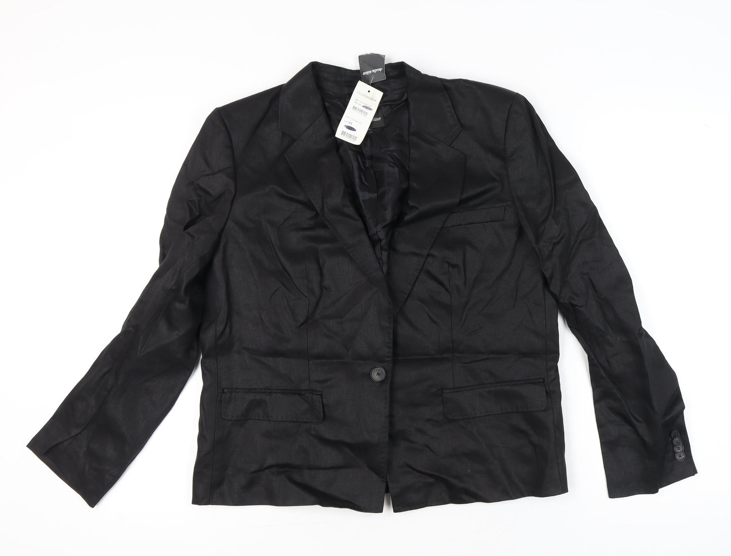 Claudia Sträter Women's Black Linen Blazer Size 16 Single-Breasted