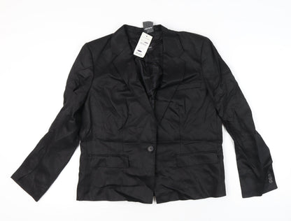 Claudia Sträter Women's Black Linen Blazer Size 16 Single-Breasted
