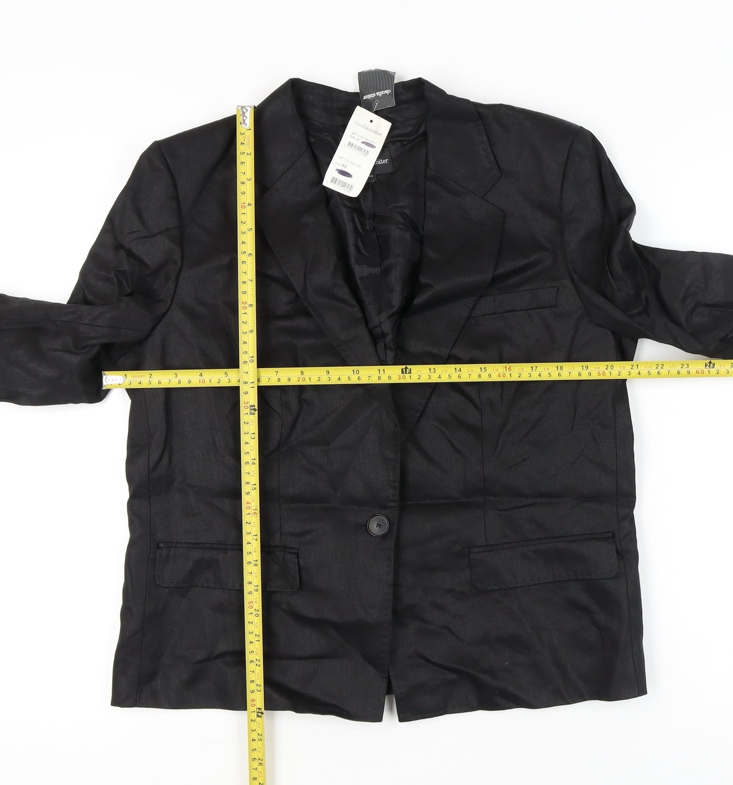 Claudia Sträter Women's Black Linen Blazer Size 16 Single-Breasted