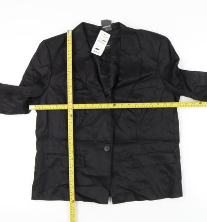 Claudia Sträter Women's Black Linen Blazer Size 16 Single-Breasted