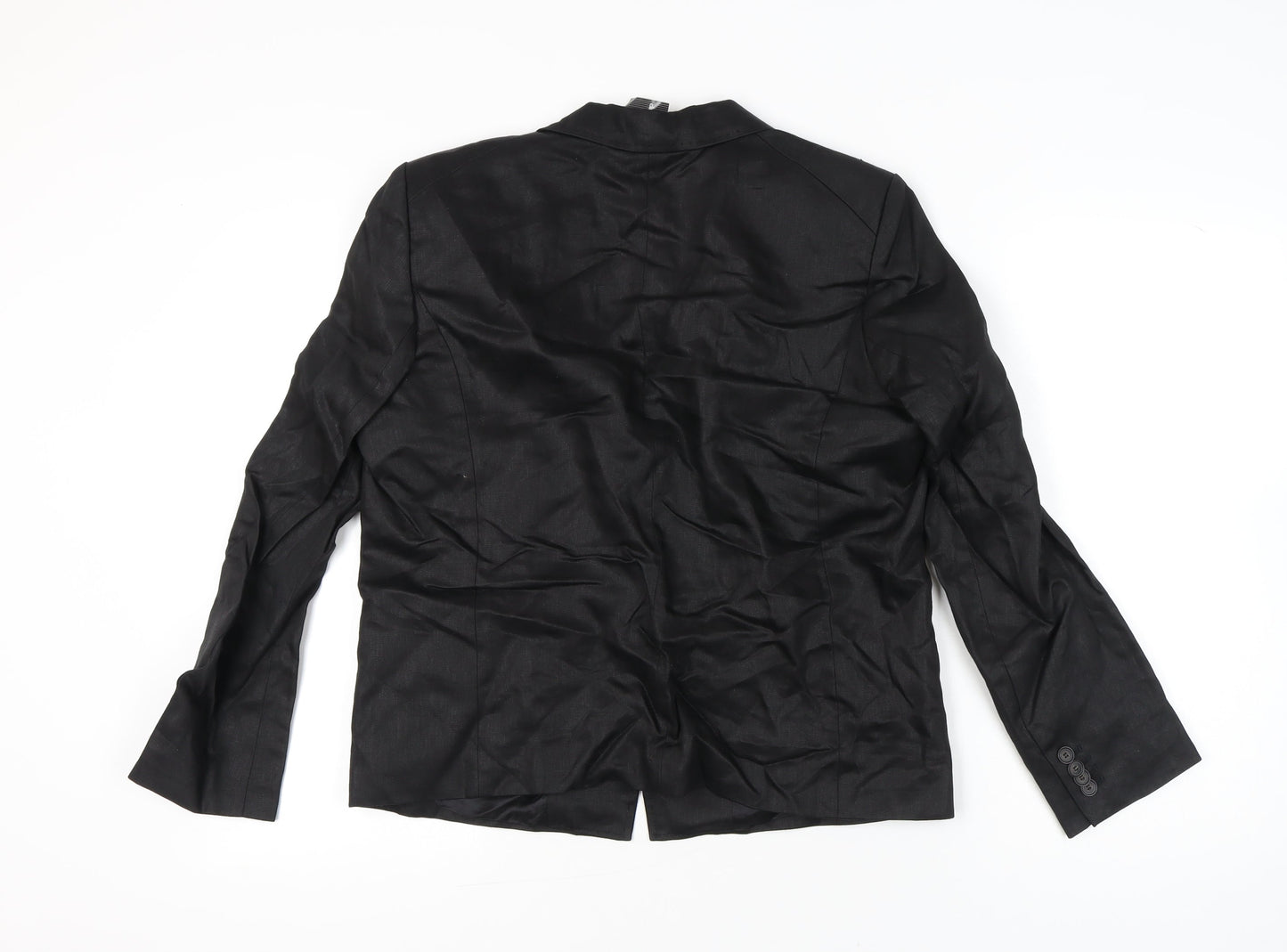 Claudia Sträter Women's Black Linen Blazer Size 16 Single-Breasted
