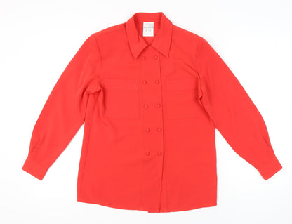 Alexon Womens Red Button-Up Shirt UK 8 Long Sleeve Polyester