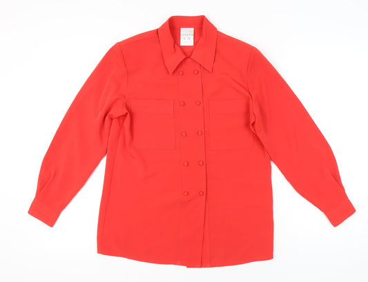 Alexon Womens Red Button-Up Shirt UK 8 Long Sleeve Polyester