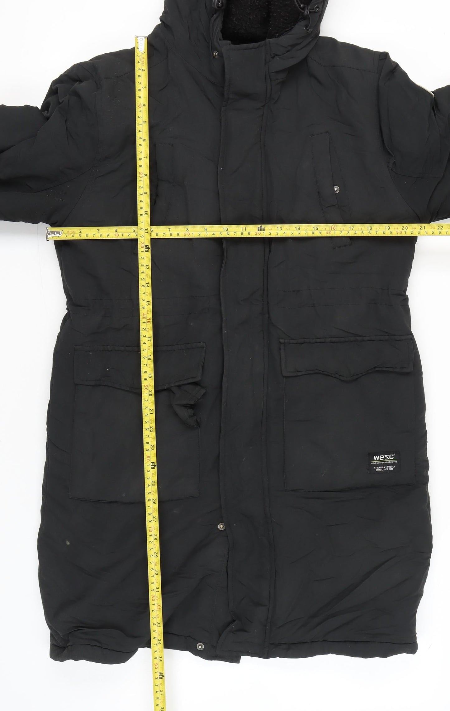 WESC Mens Black Parka Coat Hooded Winter Casual Jacket S