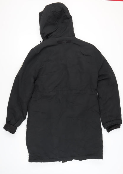 WESC Mens Black Parka Coat Hooded Winter Casual Jacket S