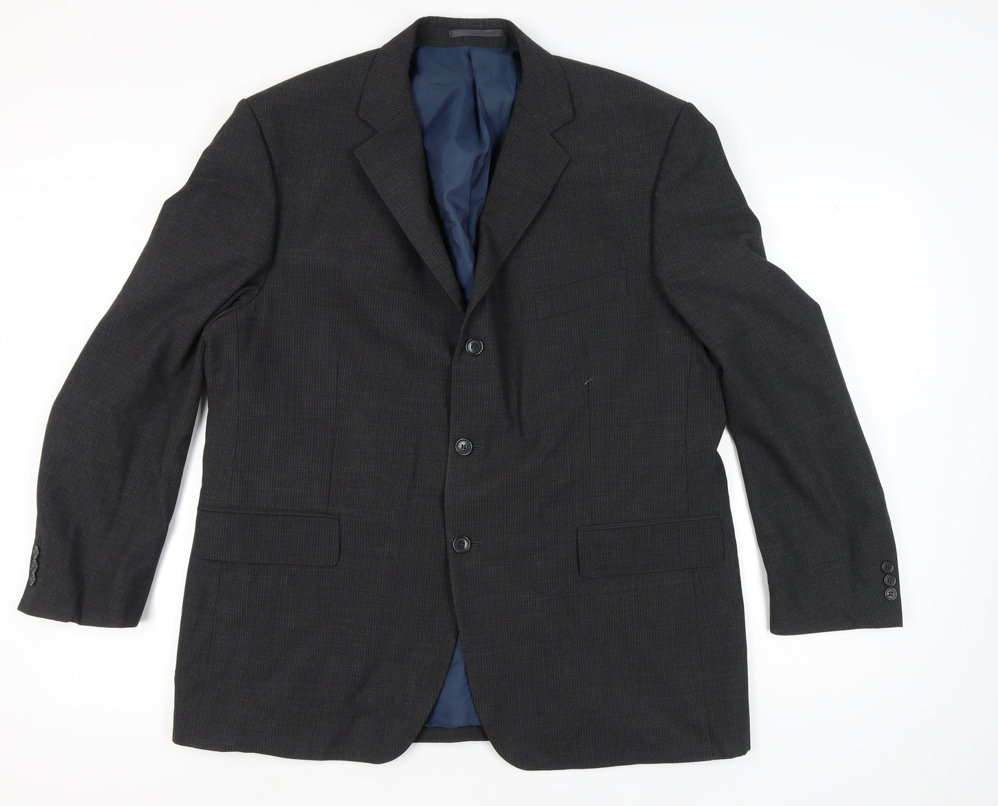 Mens UK Size 46 Pinstripe Regular Grey Suit Jacket