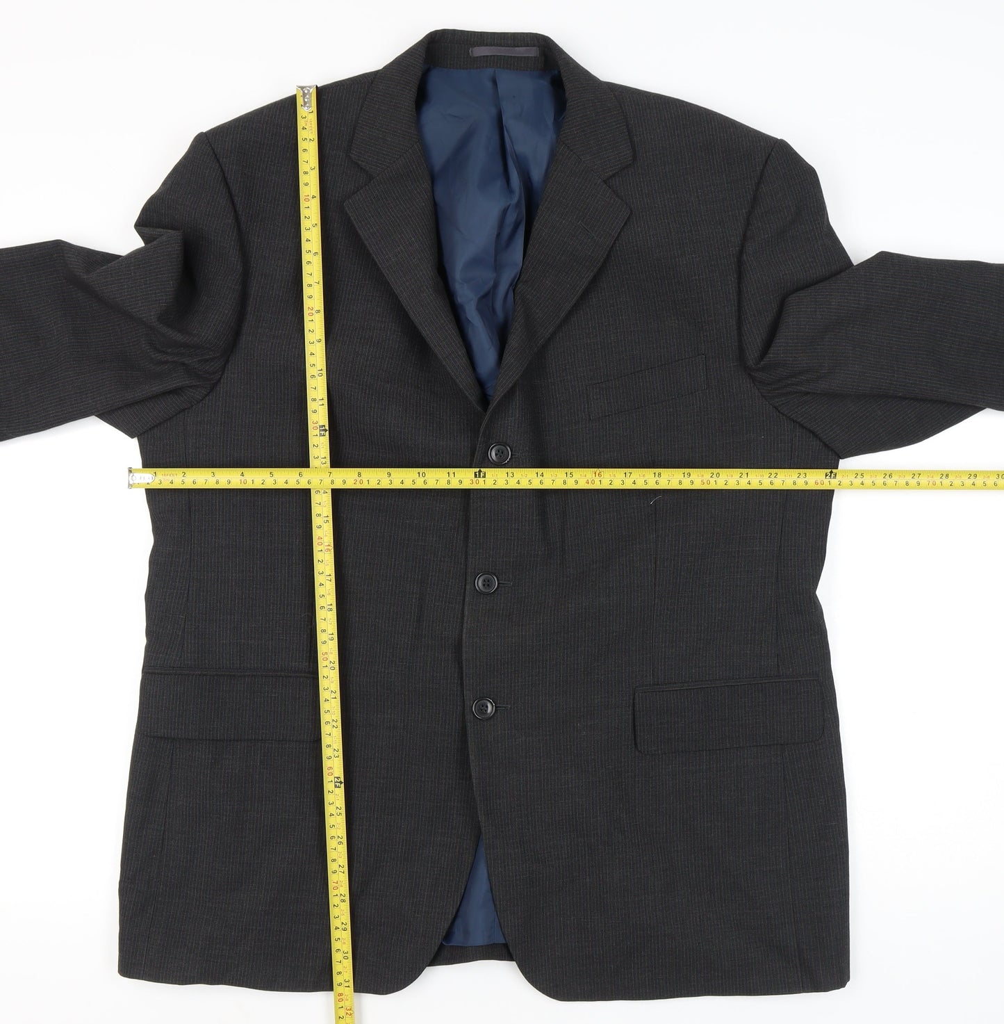 Mens UK Size 46 Pinstripe Regular Grey Suit Jacket