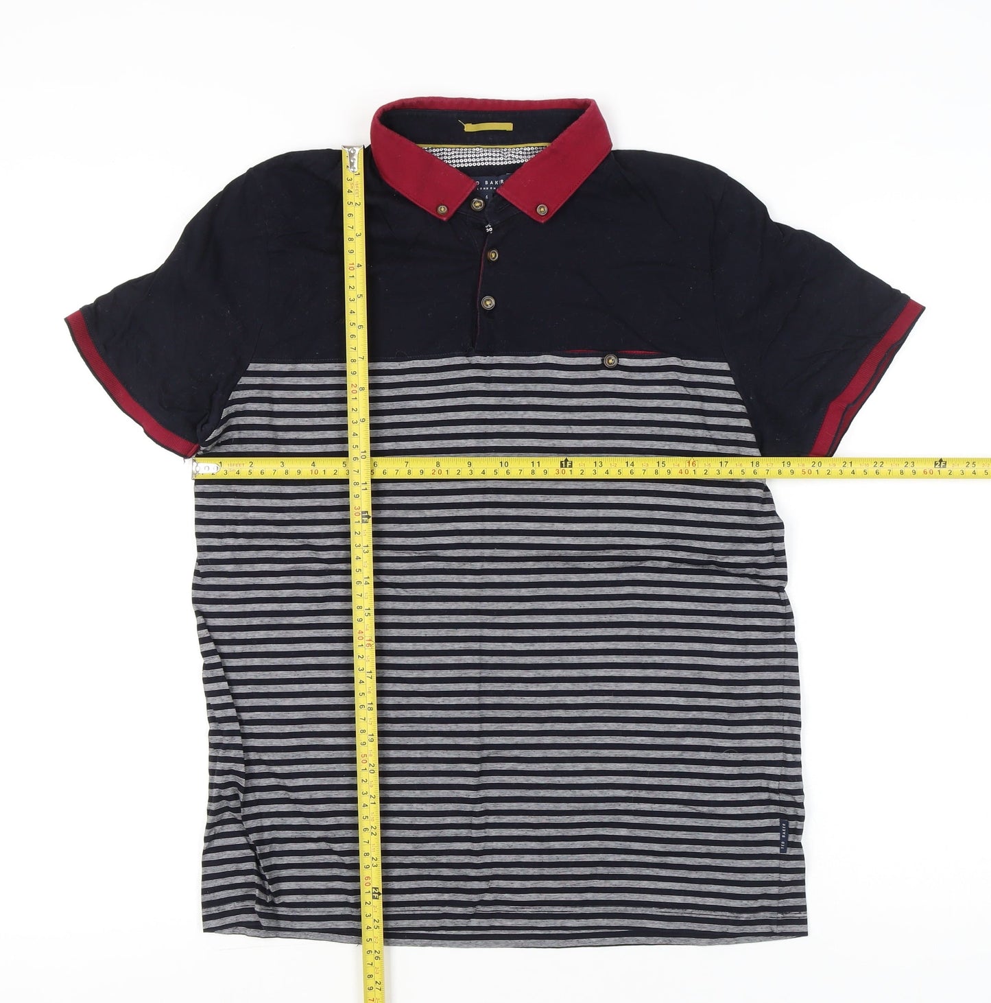 Ted Baker Men’s Black Striped Polo Shirt Size L Cotton Blend