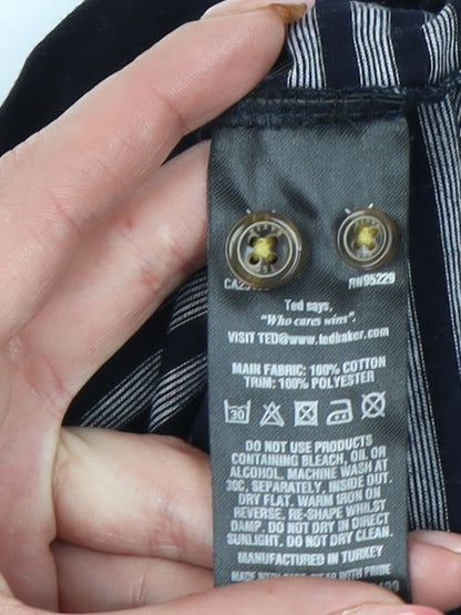 Ted Baker Men’s Black Striped Polo Shirt Size L Cotton Blend