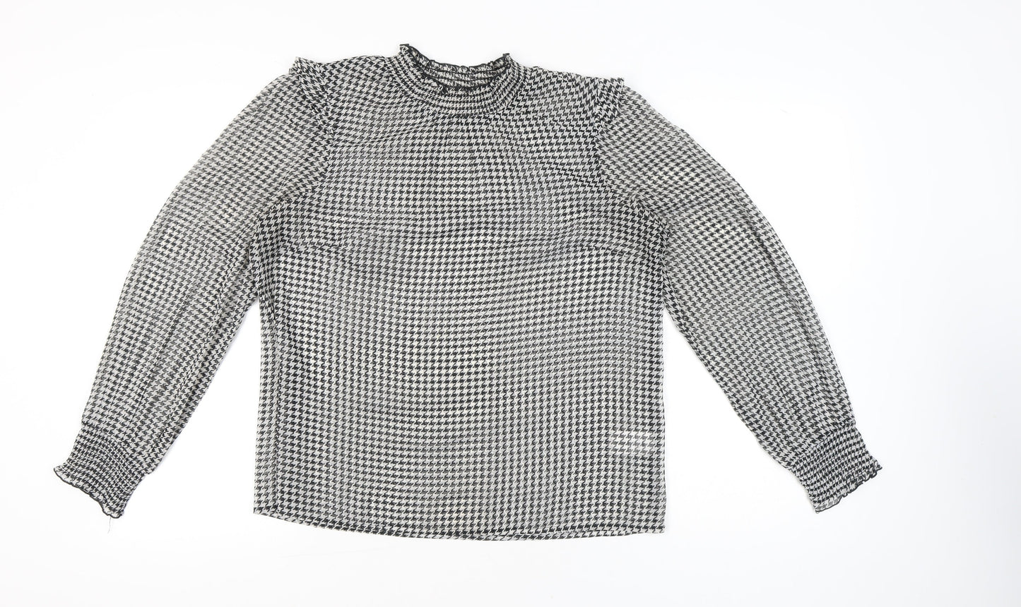 Cotton Traders Women’s Black Houndstooth Blouse UK 14 Long Sleeve Tunic