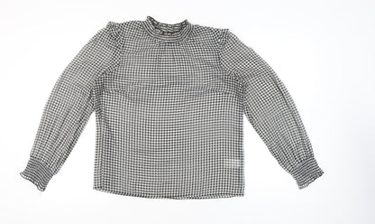 Cotton Traders Women’s Black Houndstooth Blouse UK 14 Long Sleeve Tunic