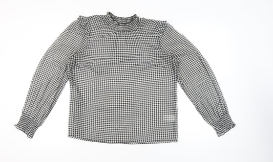 Cotton Traders Women’s Black Houndstooth Blouse UK 14 Long Sleeve Tunic