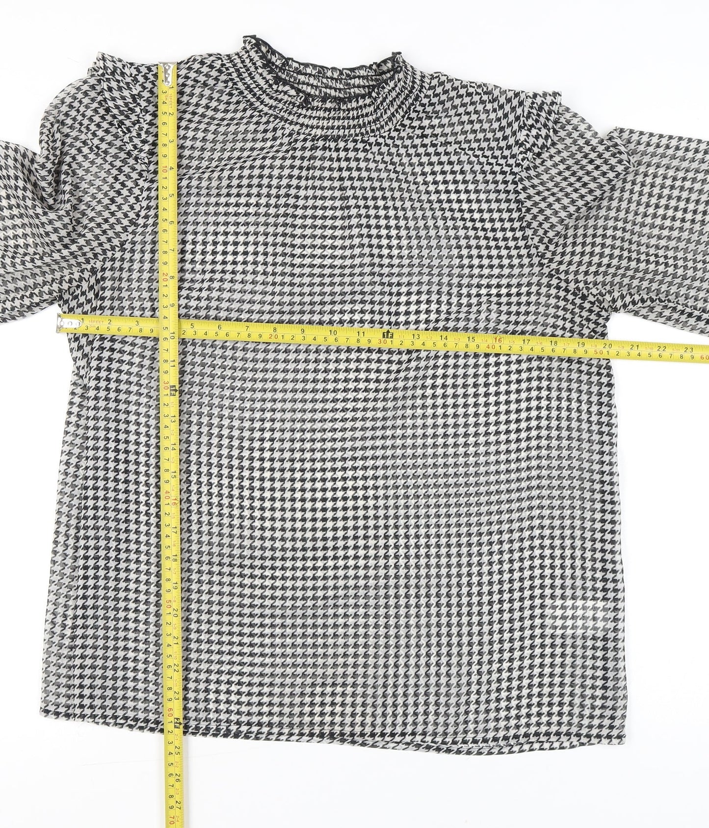 Cotton Traders Women’s Black Houndstooth Blouse UK 14 Long Sleeve Tunic