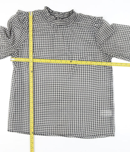 Cotton Traders Women’s Black Houndstooth Blouse UK 14 Long Sleeve Tunic