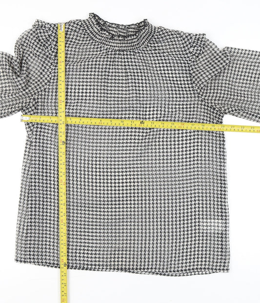 Cotton Traders Women’s Black Houndstooth Blouse UK 14 Long Sleeve Tunic