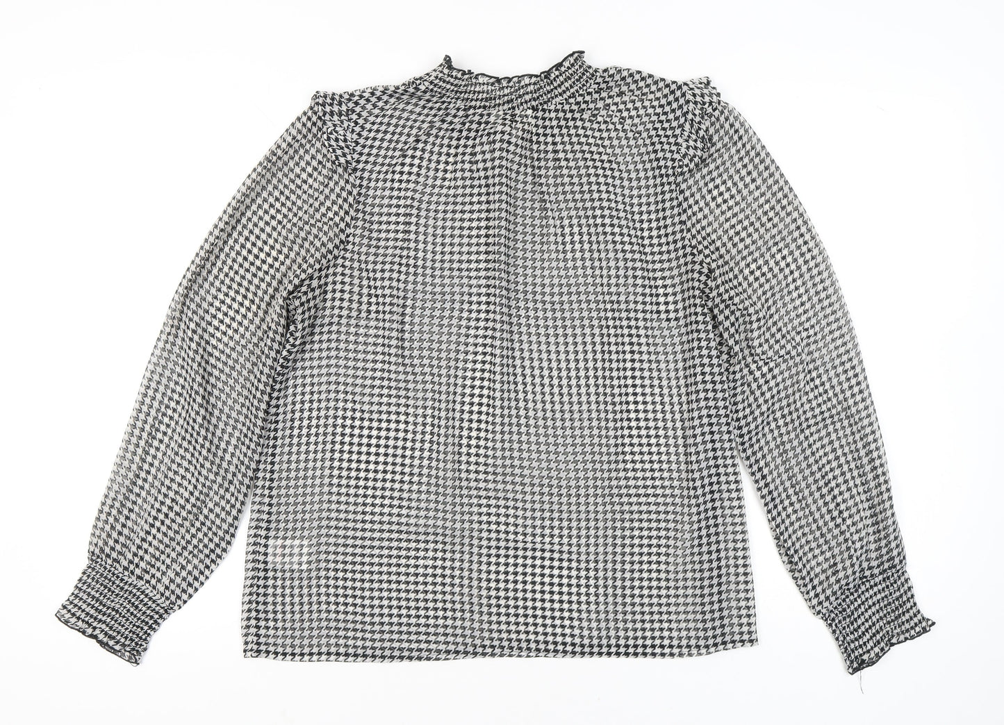 Cotton Traders Women’s Black Houndstooth Blouse UK 14 Long Sleeve Tunic