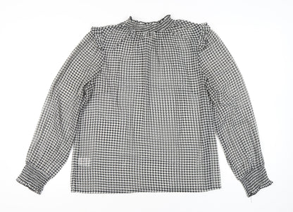 Cotton Traders Women’s Black Houndstooth Blouse UK 14 Long Sleeve Tunic