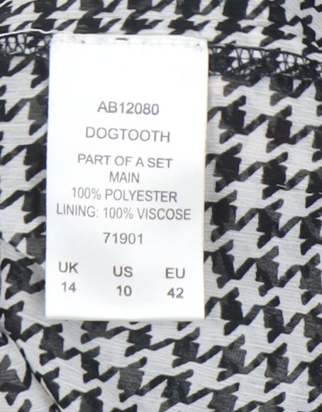 Cotton Traders Women’s Black Houndstooth Blouse UK 14 Long Sleeve Tunic