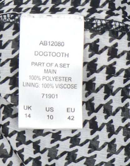 Cotton Traders Women’s Black Houndstooth Blouse UK 14 Long Sleeve Tunic