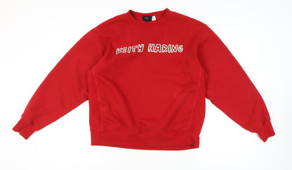 H&M Women’s Red Keith Haring Oversized Sweatshirt Size M Cotton Blend