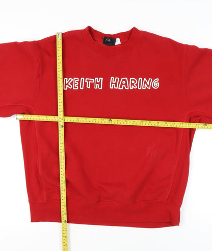 H&M Women’s Red Keith Haring Oversized Sweatshirt Size M Cotton Blend