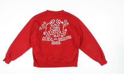 H&M Women’s Red Keith Haring Oversized Sweatshirt Size M Cotton Blend