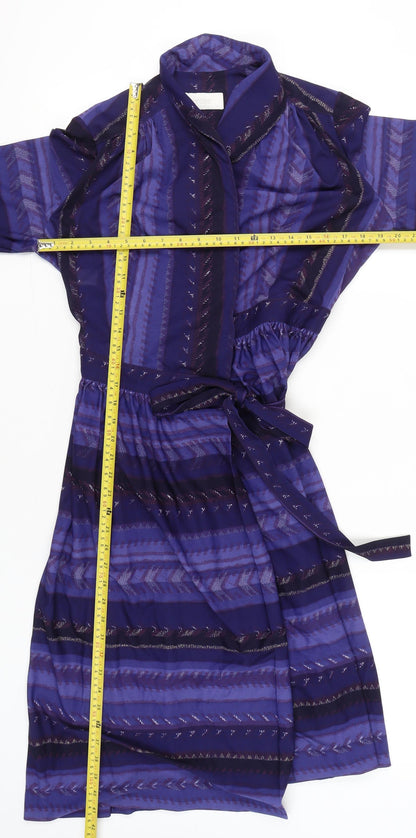 Lerose Women’s Purple Striped Vintage Wrap Dress Size 12 Long Sleeve