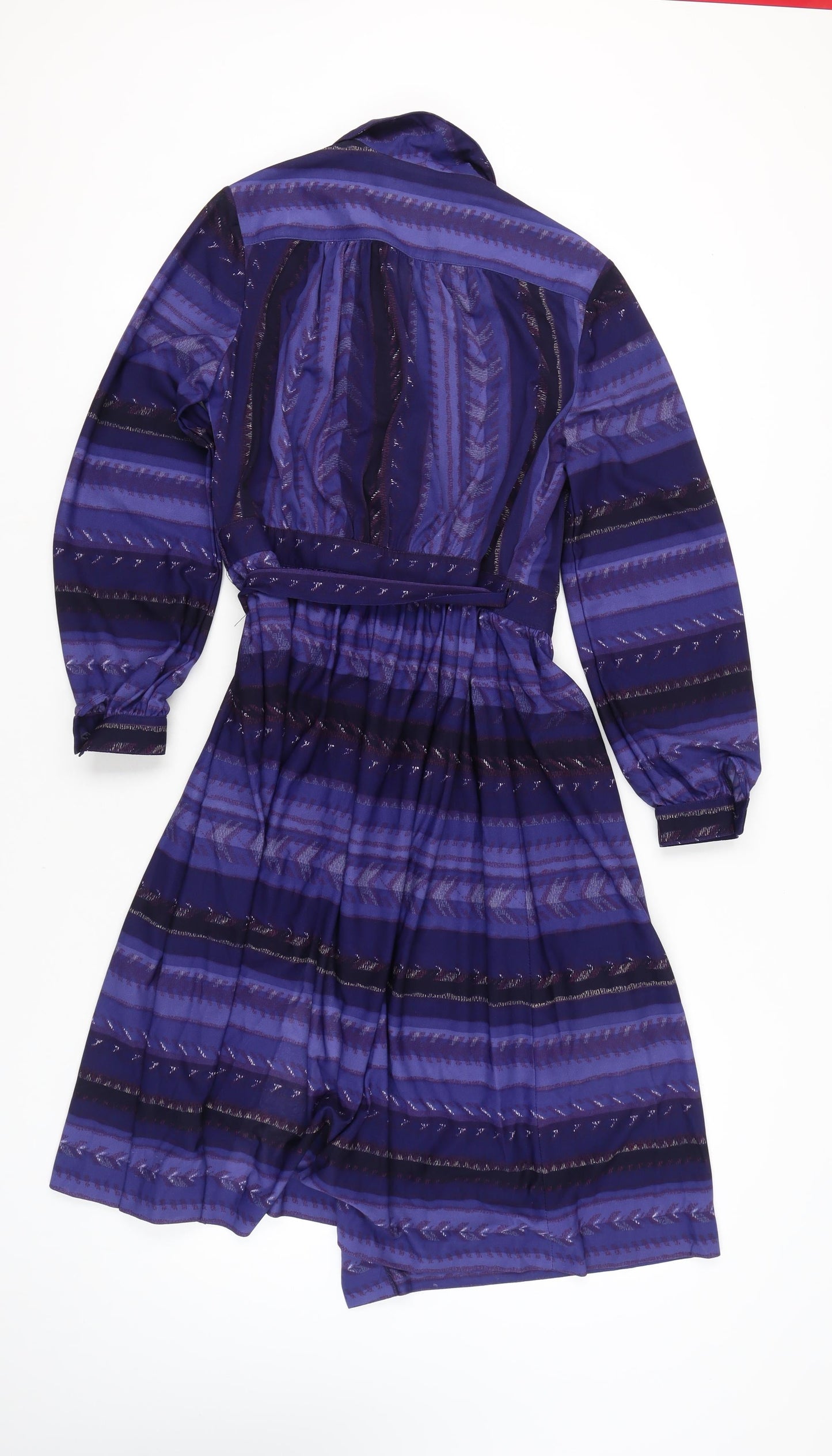 Lerose Women’s Purple Striped Vintage Wrap Dress Size 12 Long Sleeve