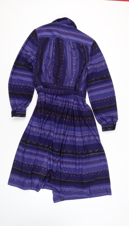 Lerose Women’s Purple Striped Vintage Wrap Dress Size 12 Long Sleeve