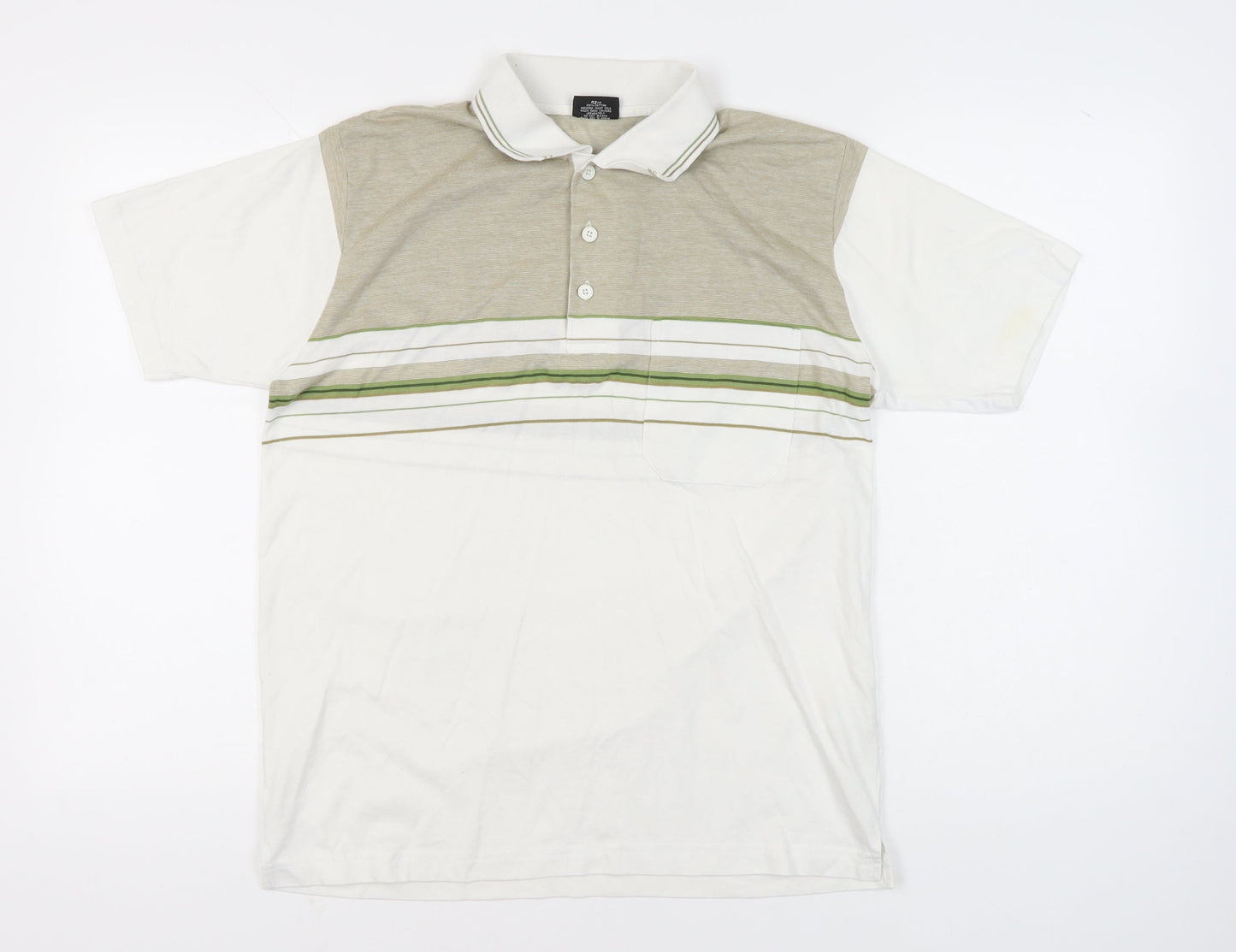 STOP Men’s Beige XL Striped Cotton Short Sleeve Polo Shirt