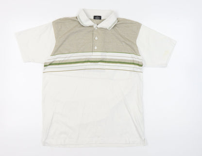 STOP Men’s Beige XL Striped Cotton Short Sleeve Polo Shirt