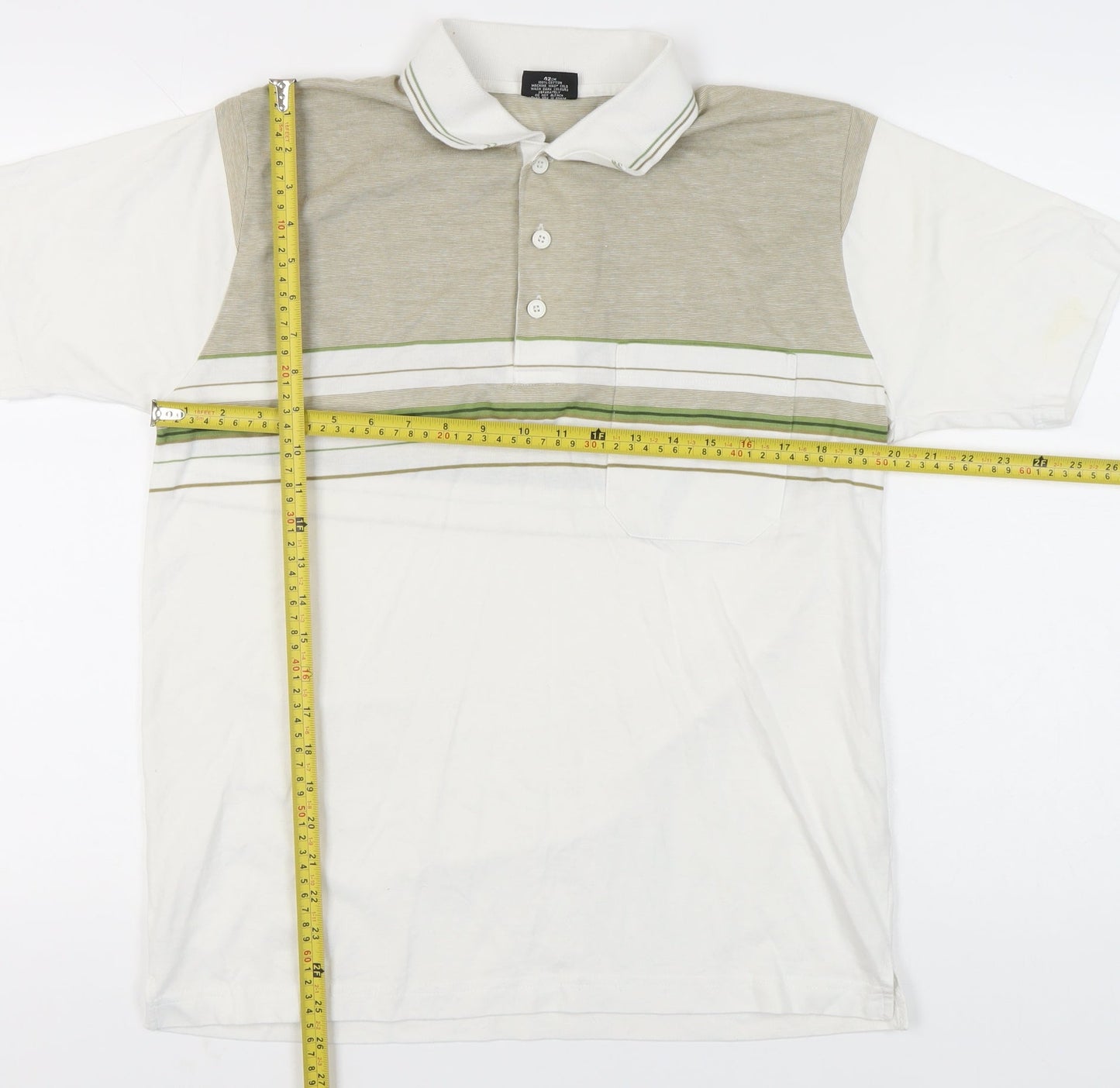 STOP Men’s Beige XL Striped Cotton Short Sleeve Polo Shirt