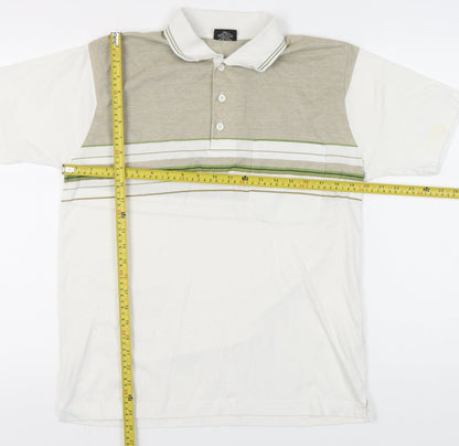 STOP Men’s Beige XL Striped Cotton Short Sleeve Polo Shirt