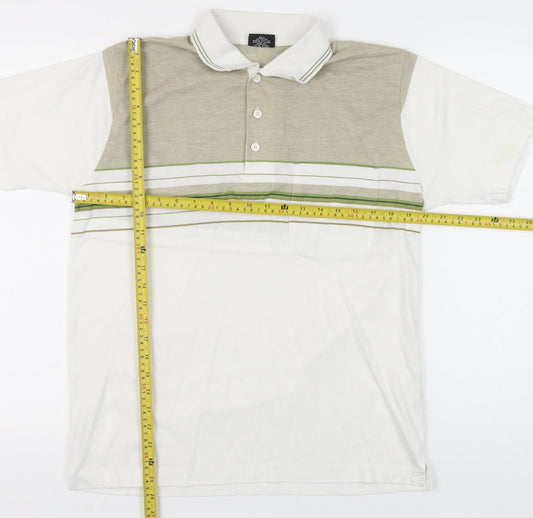 STOP Men’s Beige XL Striped Cotton Short Sleeve Polo Shirt