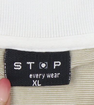 STOP Men’s Beige XL Striped Cotton Short Sleeve Polo Shirt