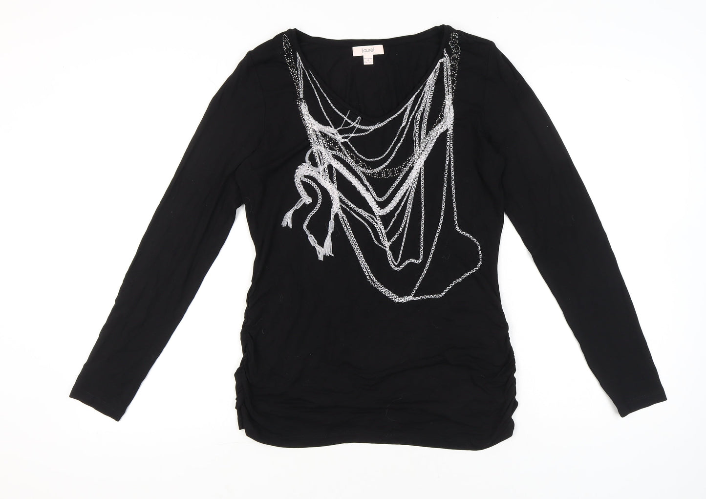 Laurèl Women’s Black Embellished Tunic Blouse - Size 14 Long Sleeve Scoop Neck