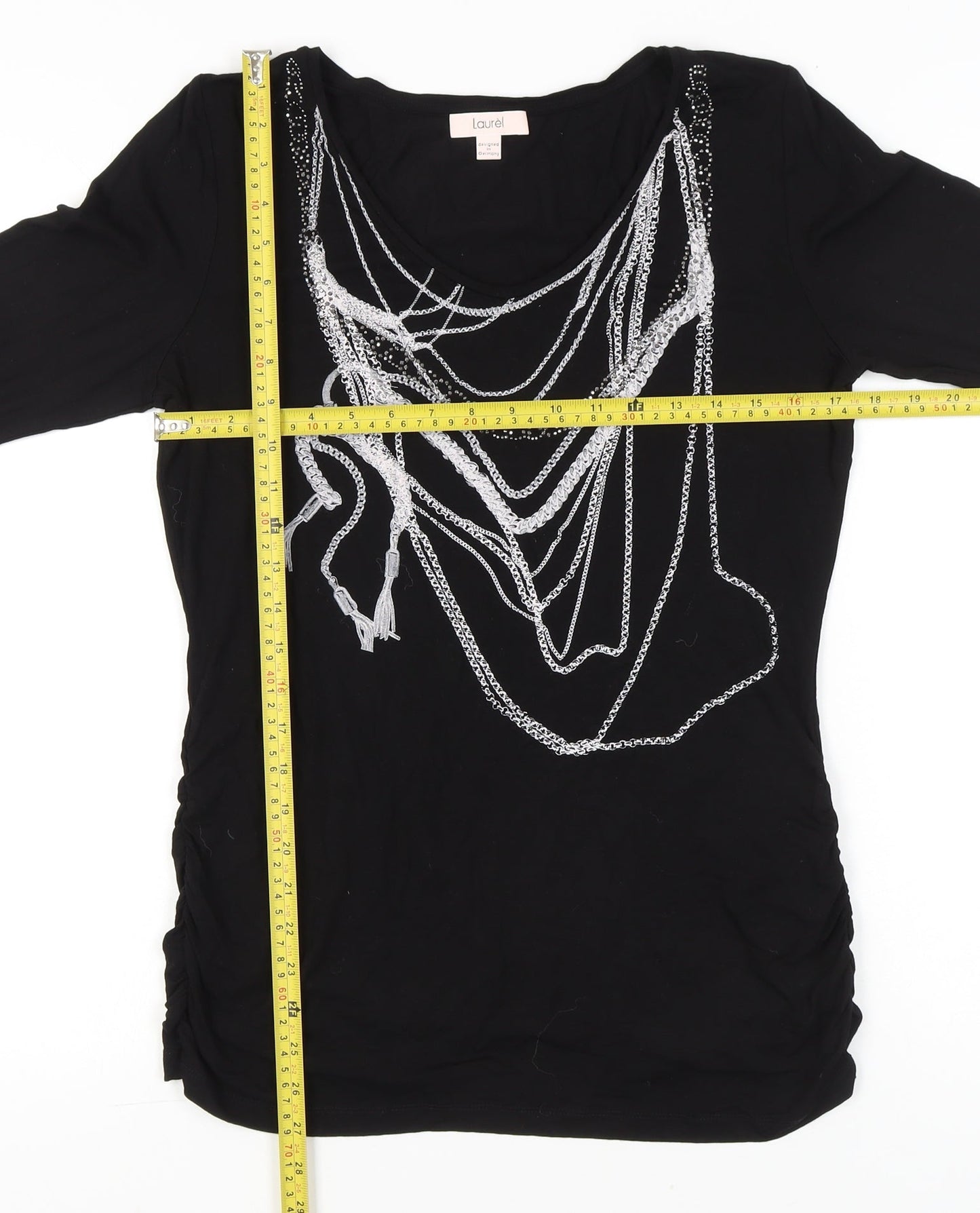 Laurèl Women’s Black Embellished Tunic Blouse - Size 14 Long Sleeve Scoop Neck